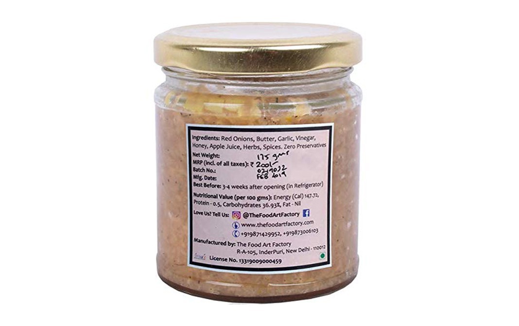 The Food Art Factory Red Onion Jam    Glass Jar  200 grams